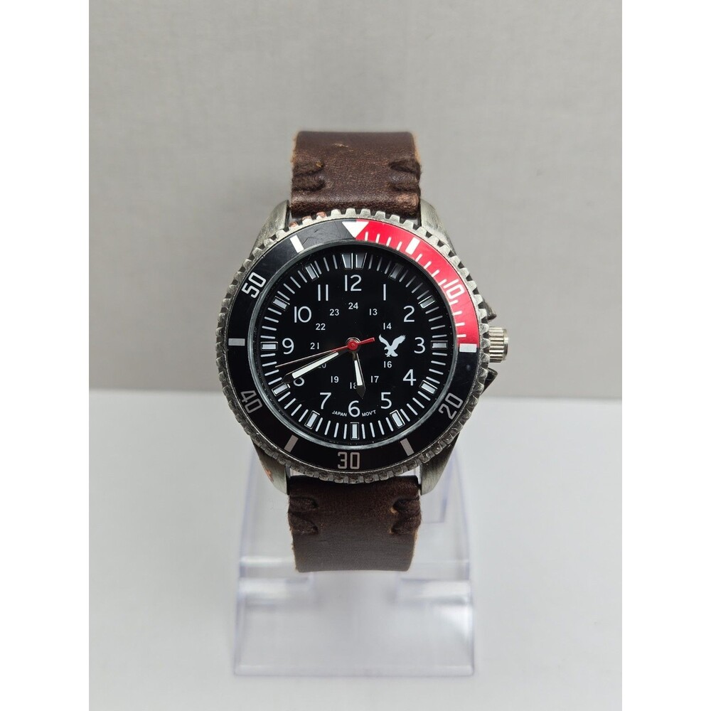 American Eagle Outfitters Mens Coke Bezel Brown Leather Quartz Watch New Battery
